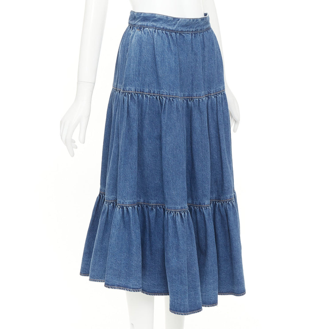 CELINE W_JS_013 S060 5021 07UW Midi Prairie lightweight denim midi skirt 26"