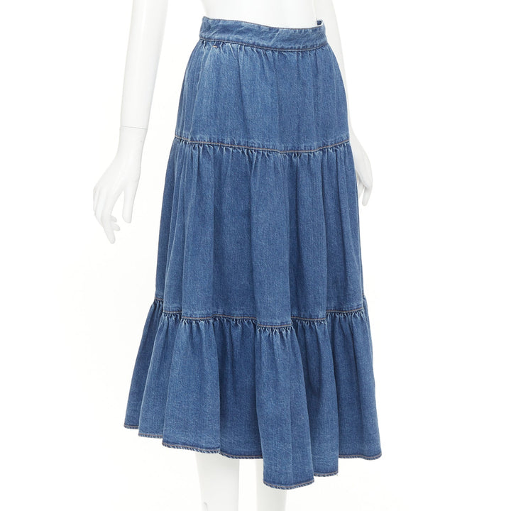 CELINE W_JS_013 S060 5021 07UW Midi Prairie lightweight denim midi skirt 26"