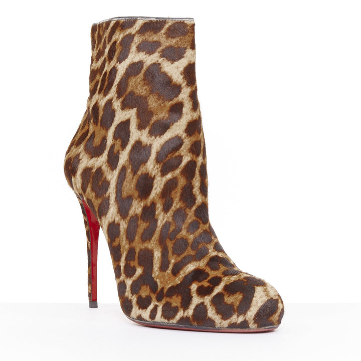 CHRISTIAN LOUBOUTIN leopard print calf hair high stiletto heel ankle boots EU38