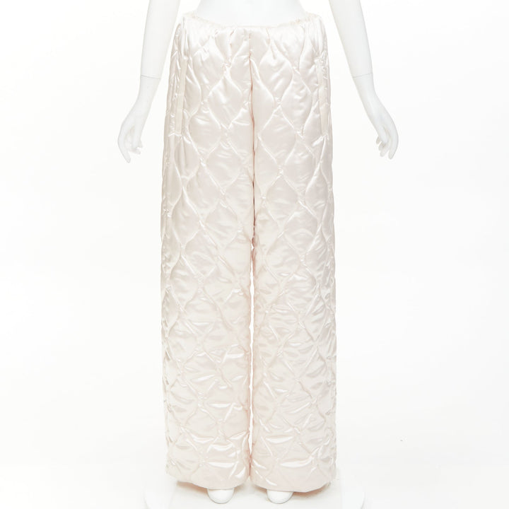MIU MIU 2021 Runway Winter Pants off white quilted nylon wide pants IT38 XS