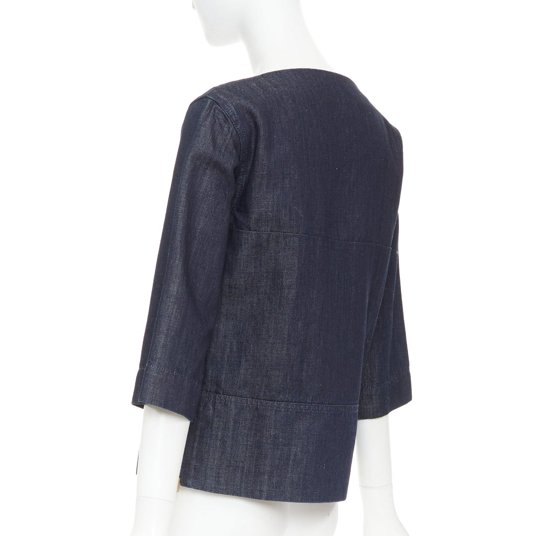 MARNI indigo denim cotton linen square bateau neck zipper boxy top IT38 XS