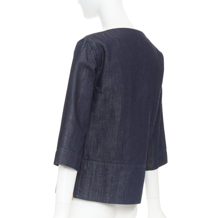 MARNI indigo denim cotton linen square bateau neck zipper boxy top IT38 XS