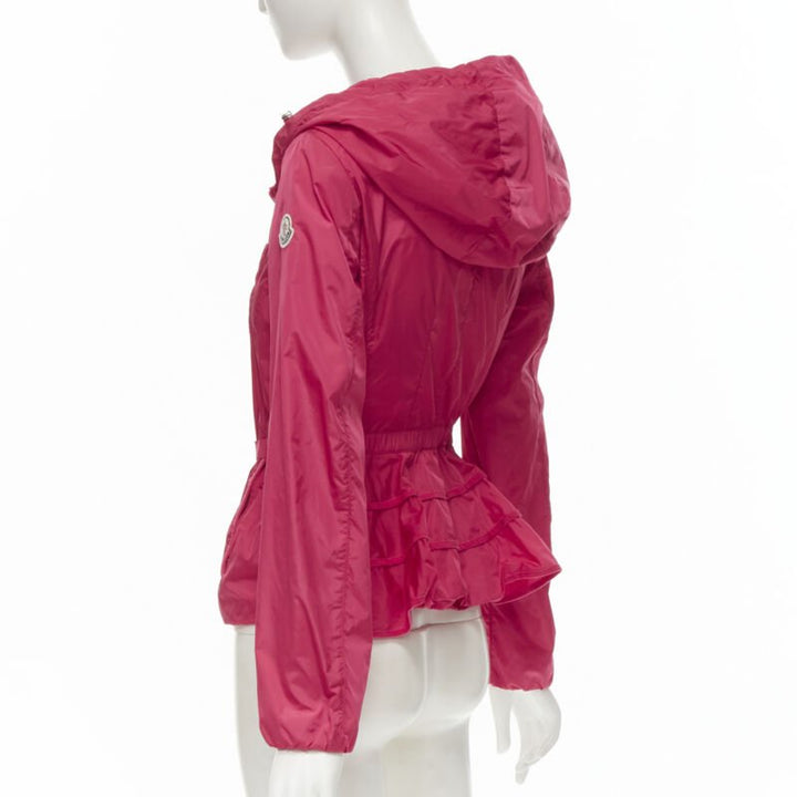 MONCLER Gazon Giubbotto pink back ruffles belted waist windbreaker jacket Sz 2 M