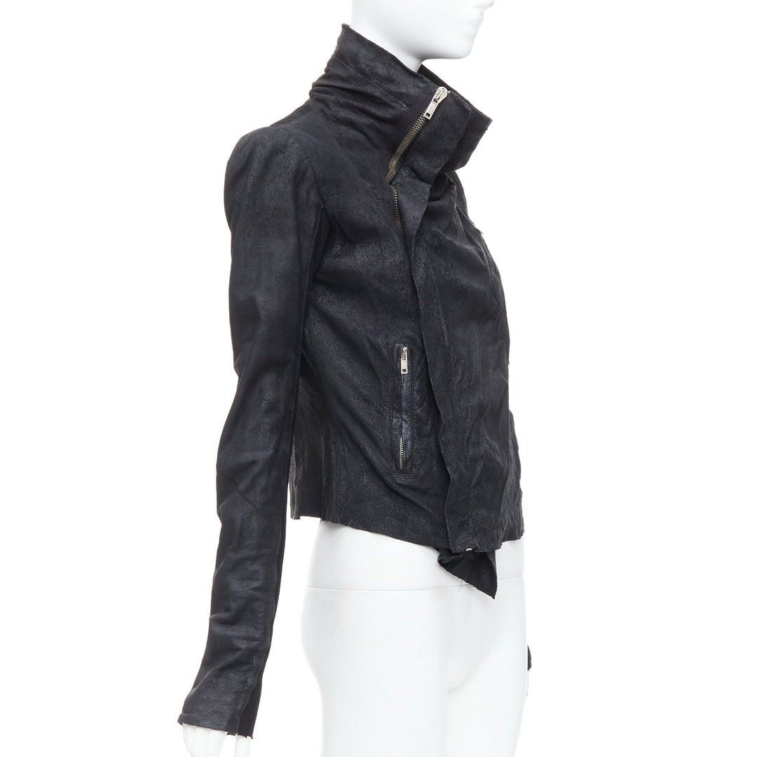 RICK OWENS black lambskin leather wool asymmetric biker jacket IT40 S