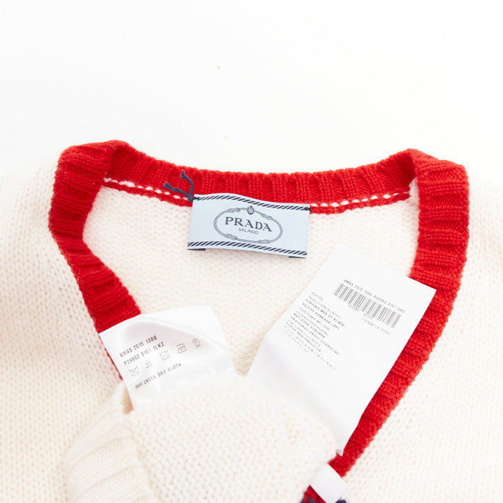 PRADA 2016 Runway 100% cashmere colorblocked intarsia sweater vest IT38 XS