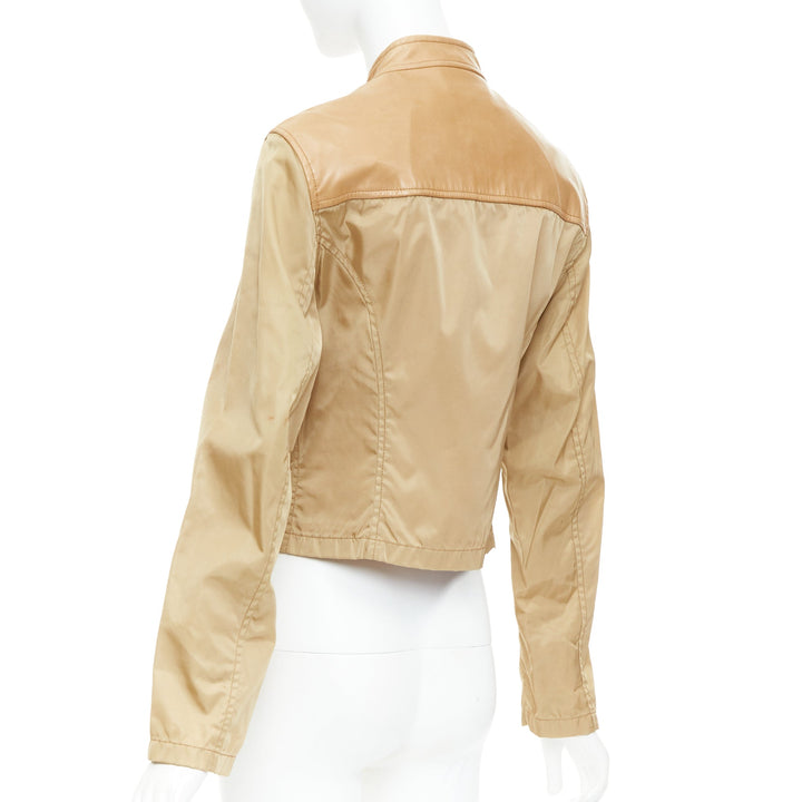 PRADA Vintage 2000's tan lambskin trim nylon moto jacket L