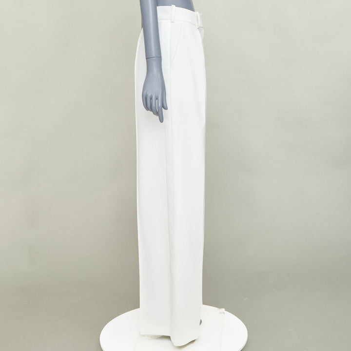 ALEXANDRE VAUTHIER white satin trim pleated front wide pants FR36 S