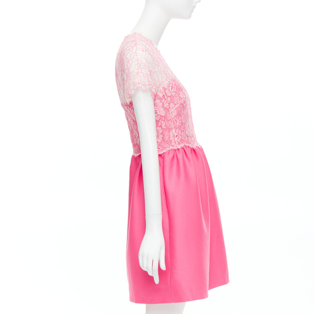 VALENTINO 2011 Runway pink wool blend floral lace overlay bodice dress IT42 M