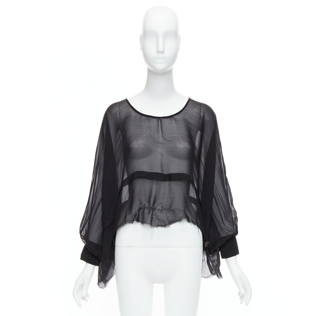 PIERRE BALMAIN Vintage black silk sheer panelled dolman sleeve blouse 24/38