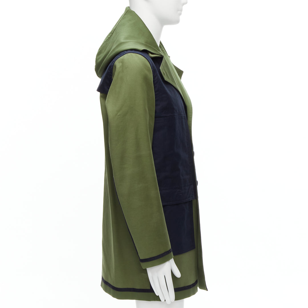 VALENTINO Reversible green navy cotton poplin oversized collar mid coat EU48 M