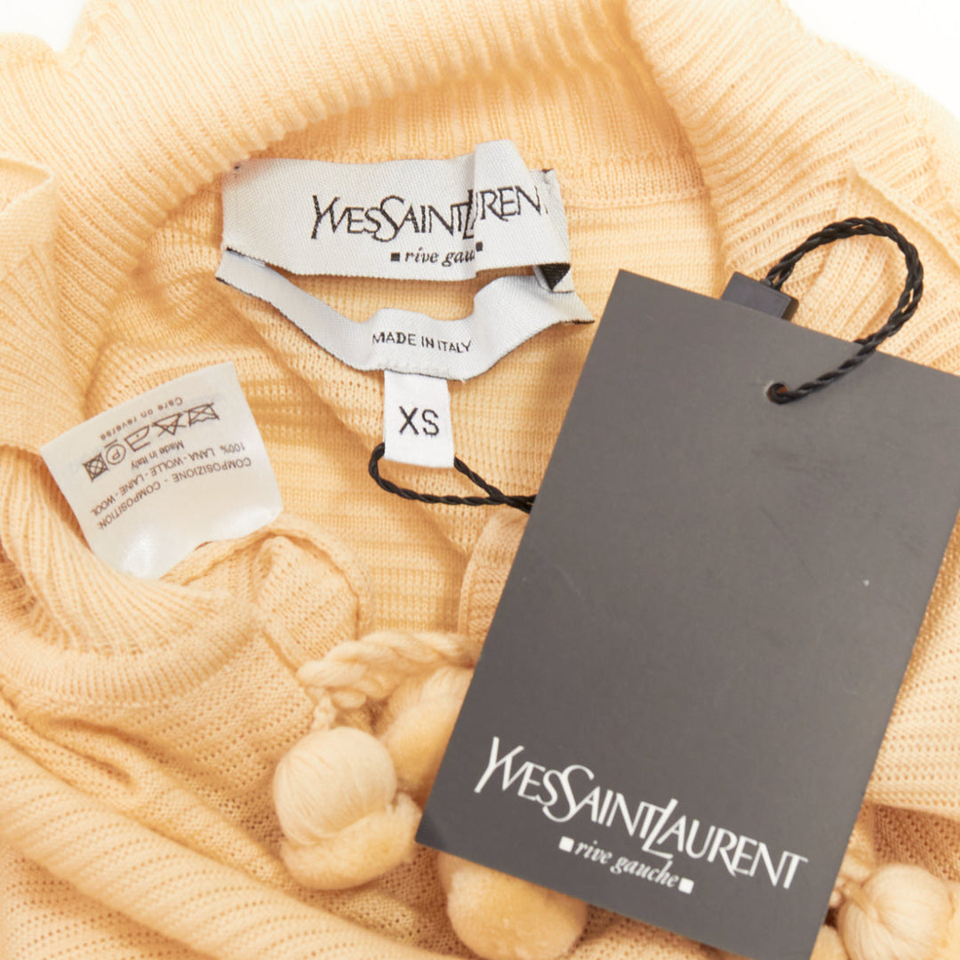 YVES SAINT LAURENT Rive Gauche beige wool pom pom button puff sleeve blouse XS