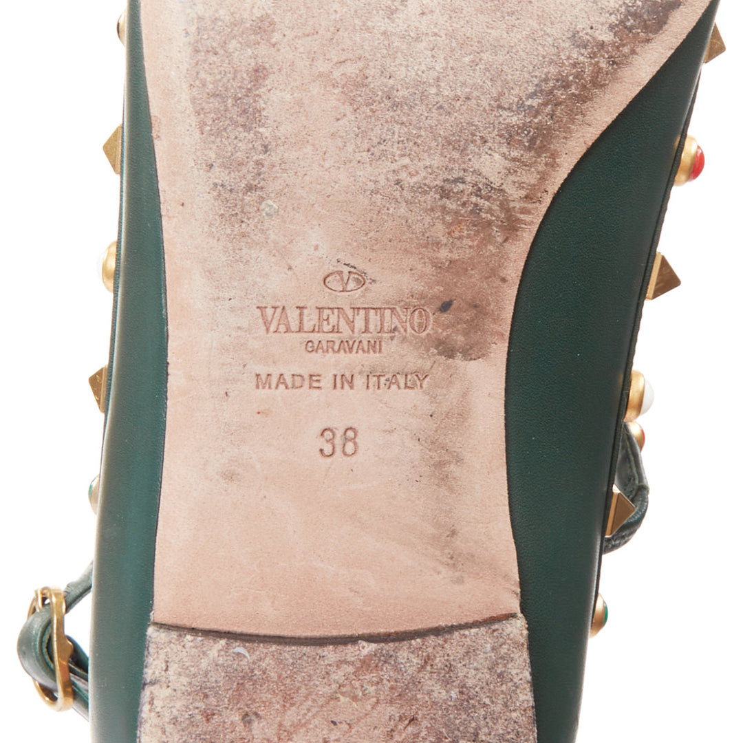 VALENTINO Rolling Rockstud green multicolor gold stud caged ballerina flats EU38