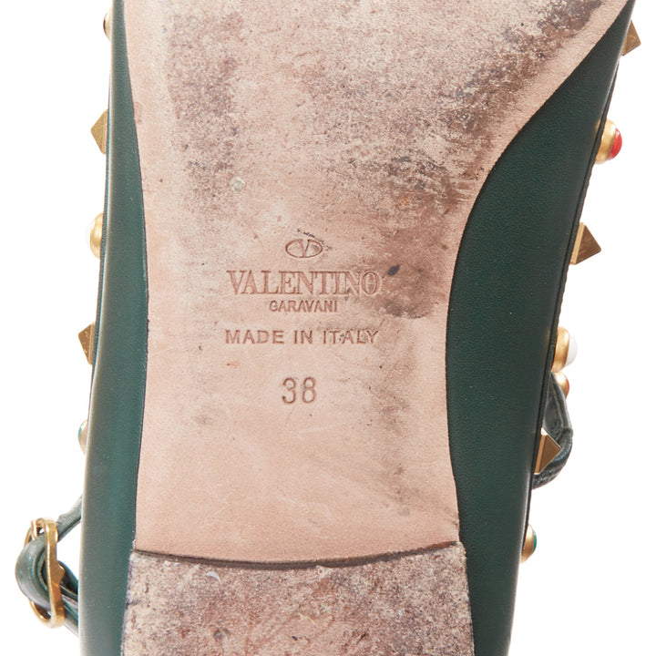 VALENTINO Rolling Rockstud green multicolor gold stud caged ballerina flats EU38