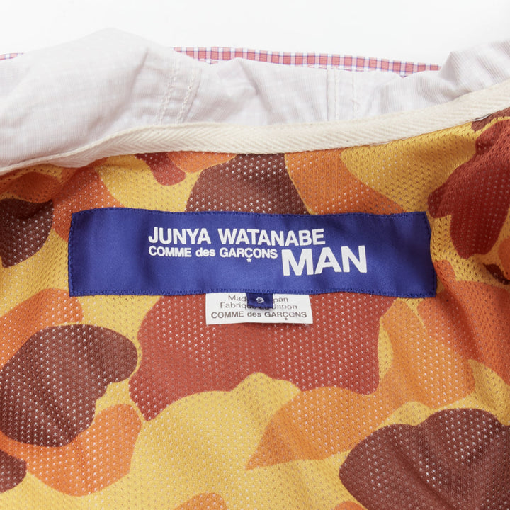 JUNYA WATANABE MAN red checked beige panel hooded pocketed anorak jacket S