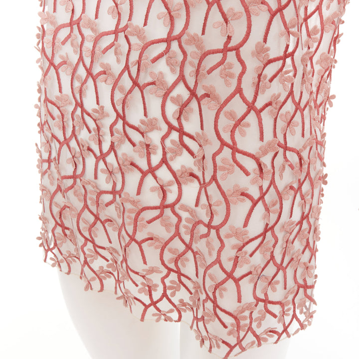 GIAMBATTISTA VALLI pink white petal embroidered treillage sheer top IT40 S