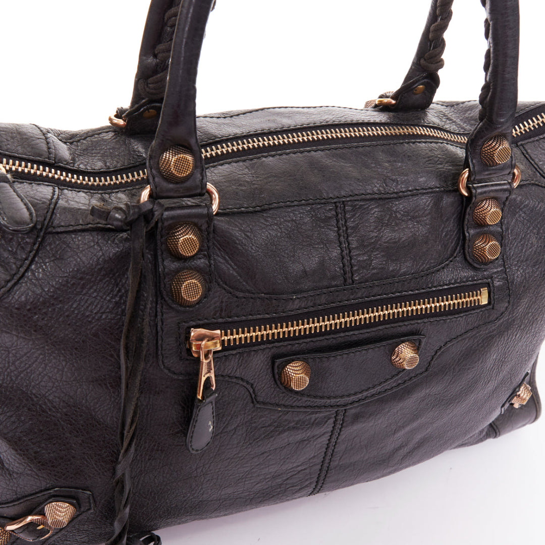 BALENCIAGA Motocross Giant 21 rose gold hardware black lambskin city tote bag
