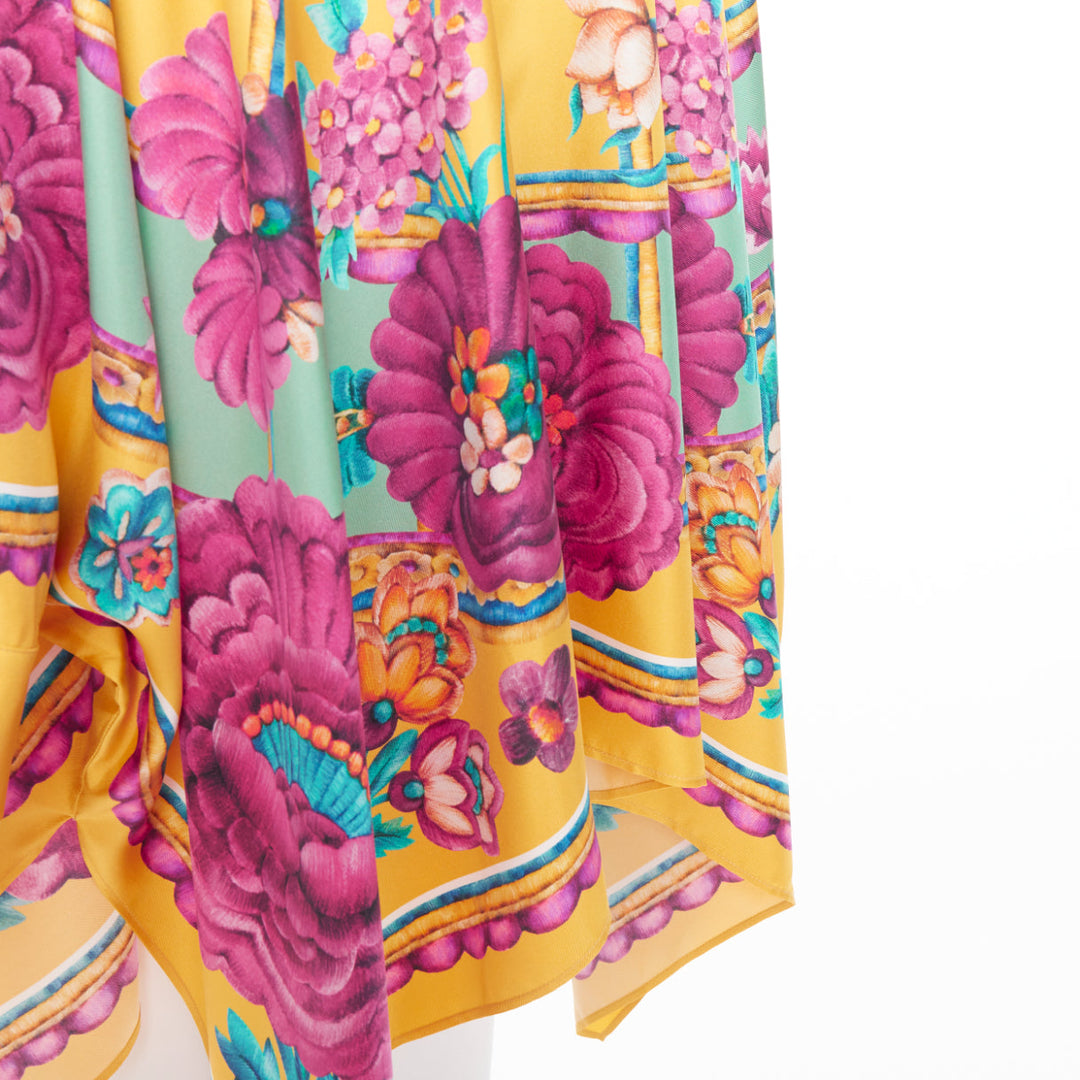 LE DOUBLE J Edition 36 Foulard 100% silk gold pink floral print kaftan shirt XS