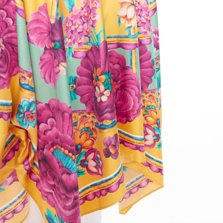 LE DOUBLE J Edition 36 Foulard 100% silk gold pink floral print kaftan shirt XS