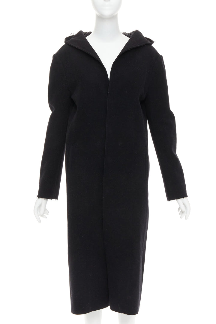 YOHJI YAMAMOTO black wool cotton linen hooded long coat JP1 S