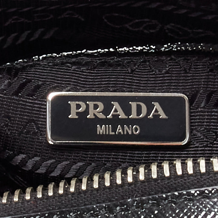 PRADA crystal silver stud logo black saffiano leather crossbody camera bag