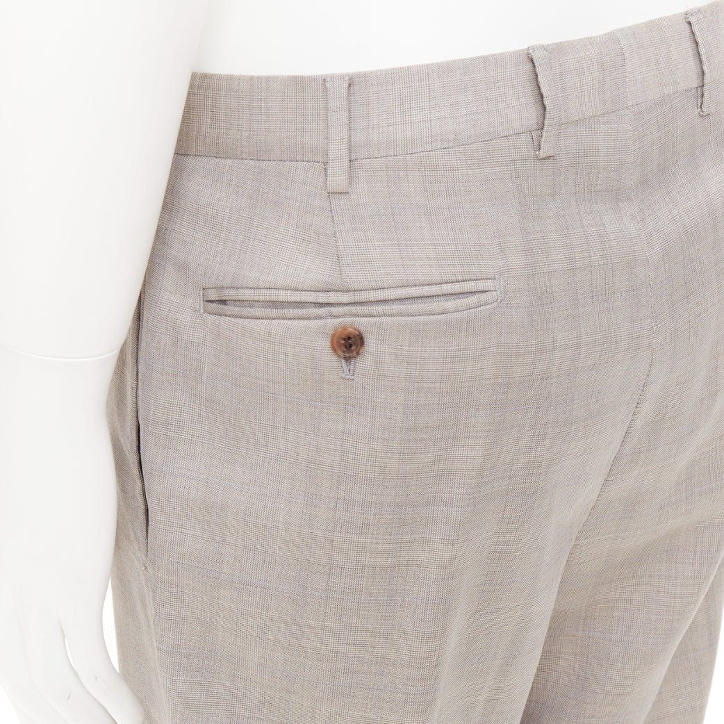 HERMES beige wooly high waisted flat front cropped trousers IT52 XL