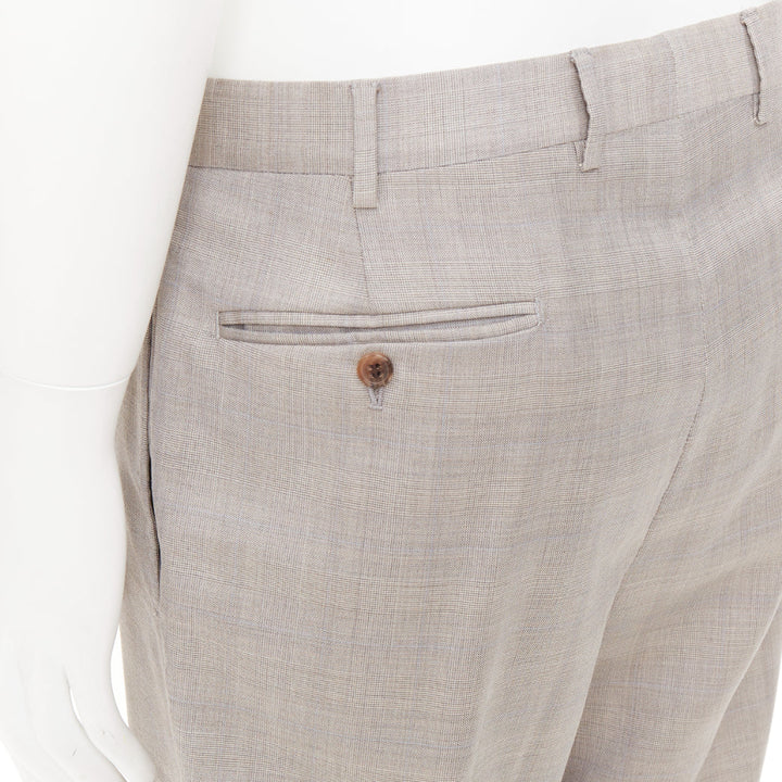 HERMES beige wooly high waisted flat front cropped trousers IT52 XL