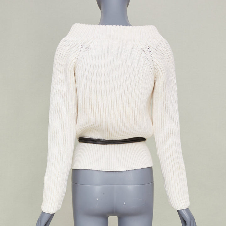 GUCCI Tom Ford Vintage ribbed toggle gold hardware leather belt cardigan top S