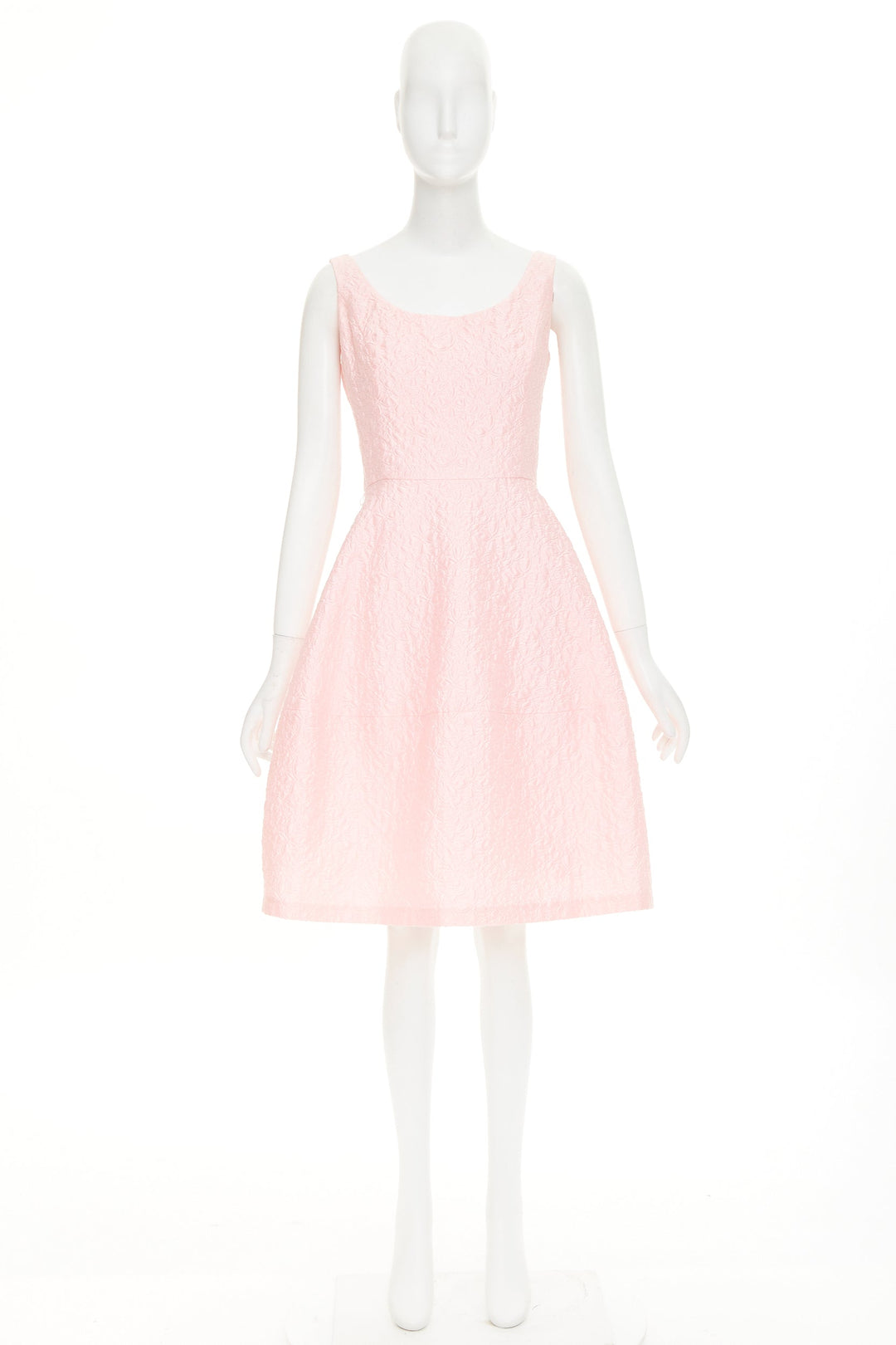 OSCAR DE LA RENTA 2016 pink cotton silk floral cloque fit flare dress US6 M