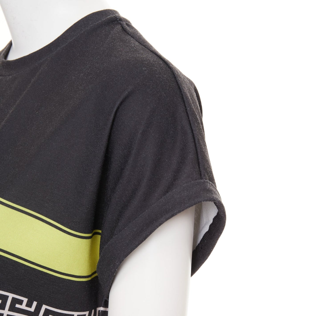 BALMAIN black yellow logo graphic printed rolled sleeves tshirt XS
