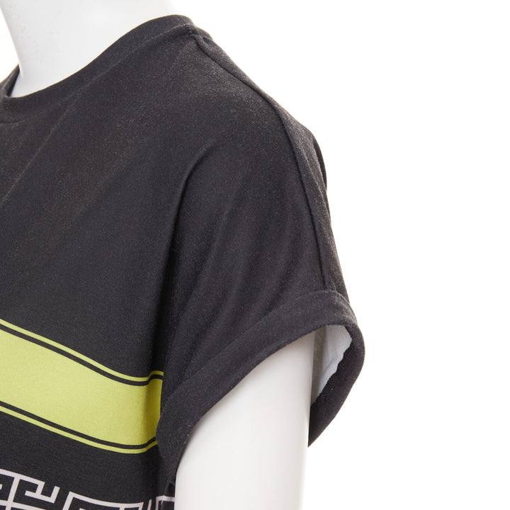 BALMAIN black yellow logo graphic printed rolled sleeves tshirt XS