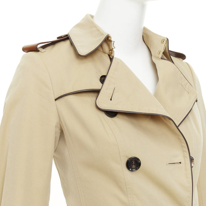 BURBERRY 2012 leather piped double breasted belted short trench coat IT36 XXS