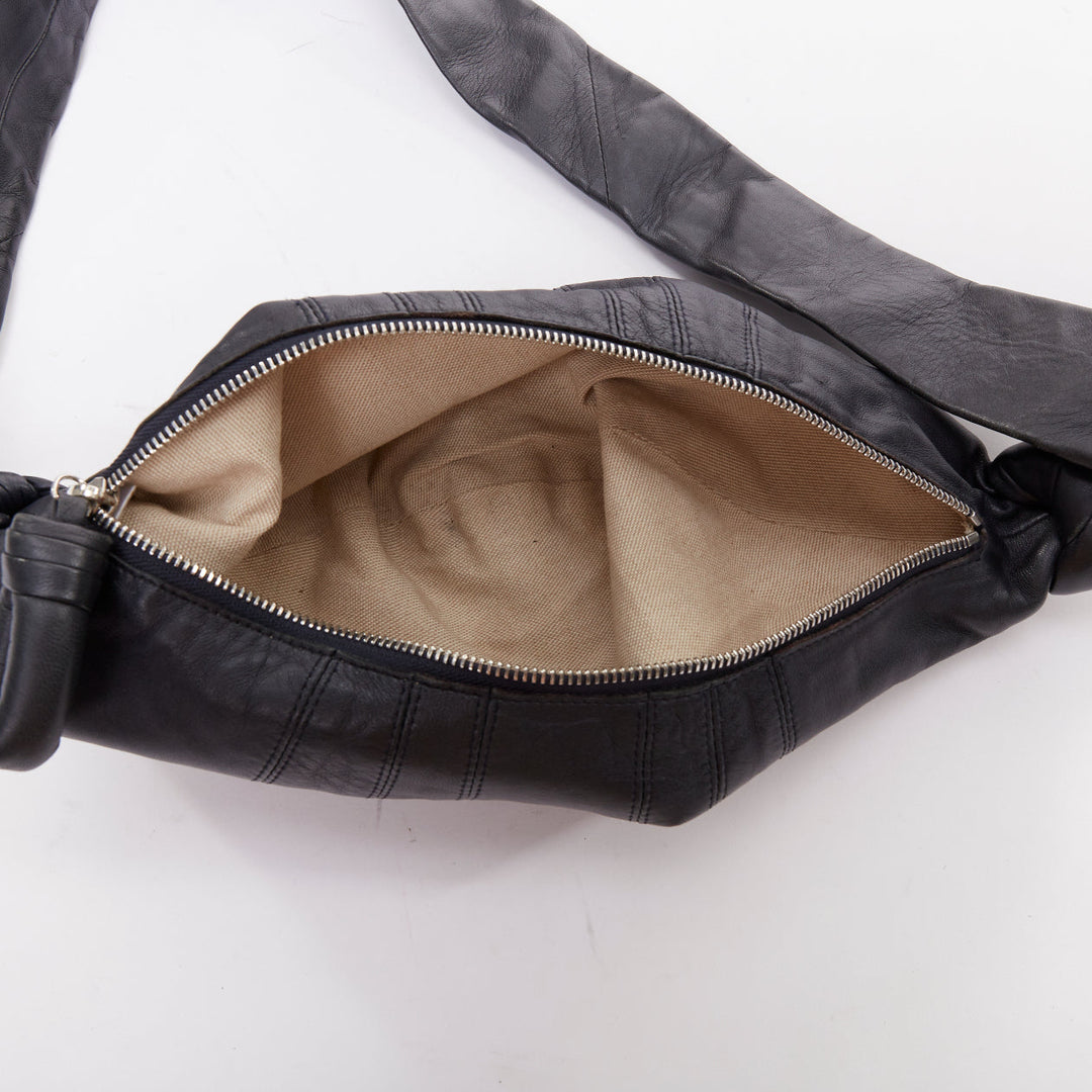 LEMAIRE Small Croissant black lambskin leather panelled half moon crossbody bag