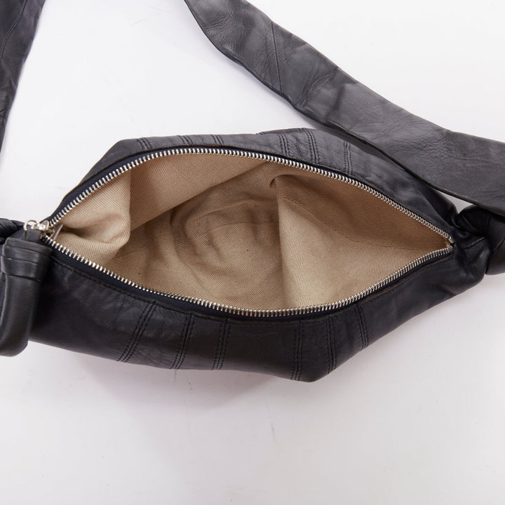 LEMAIRE Small Croissant black lambskin leather panelled half moon crossbody bag