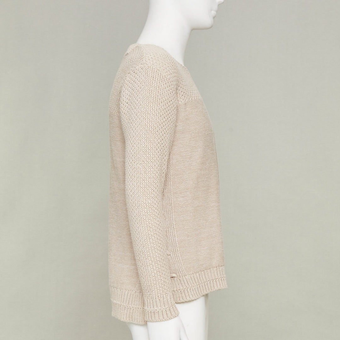 ISSEY MIYAKE beige oatt openwork yoke panels textured cotton sweater JP1 S