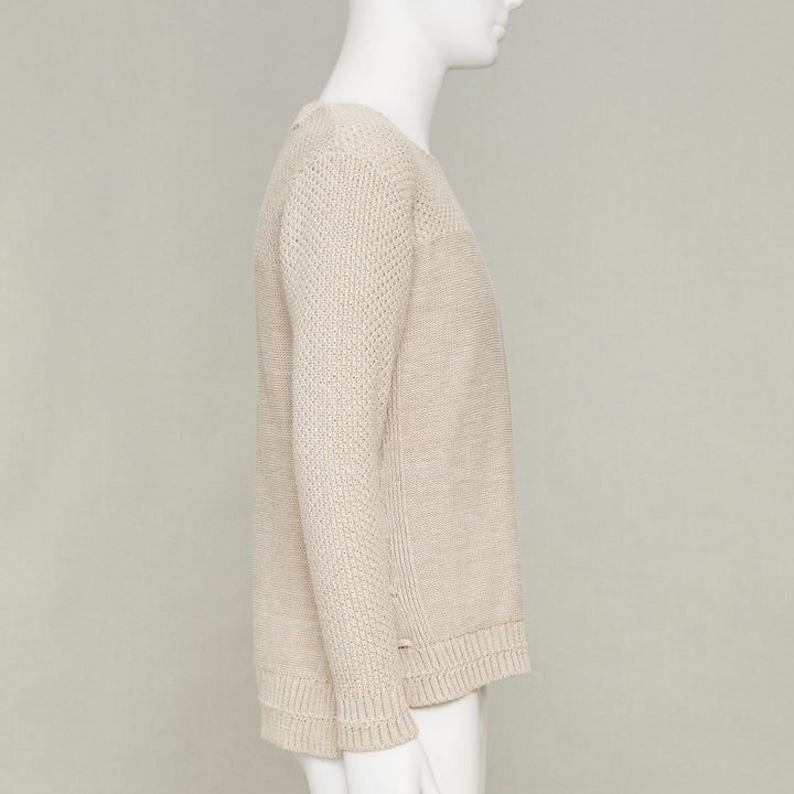 ISSEY MIYAKE beige oatt openwork yoke panels textured cotton sweater JP1 S