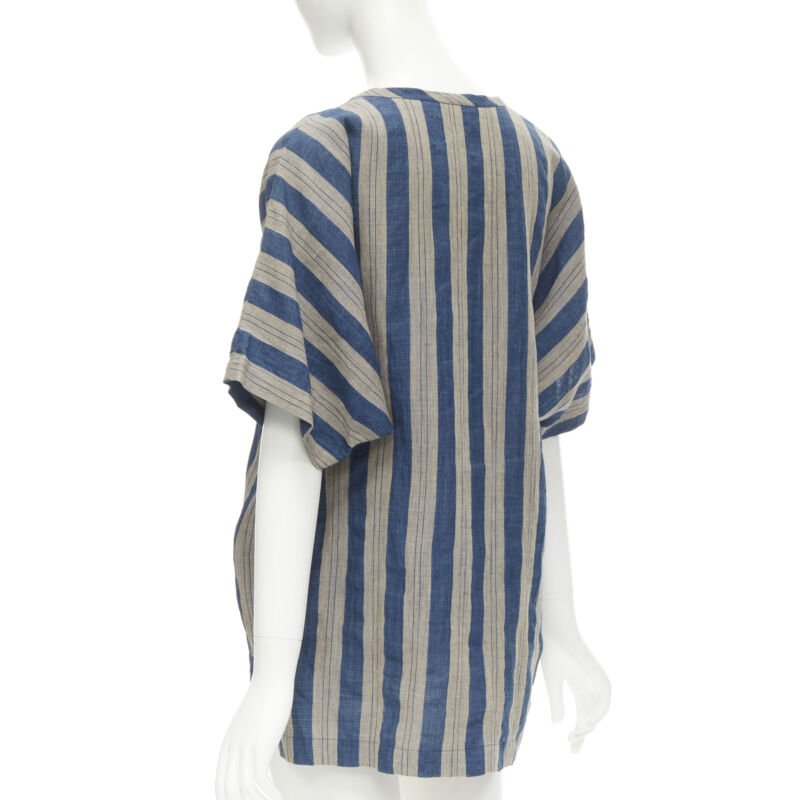 COMME DES GARCONS Vintage brown blue striped linen boxy fit shirt S