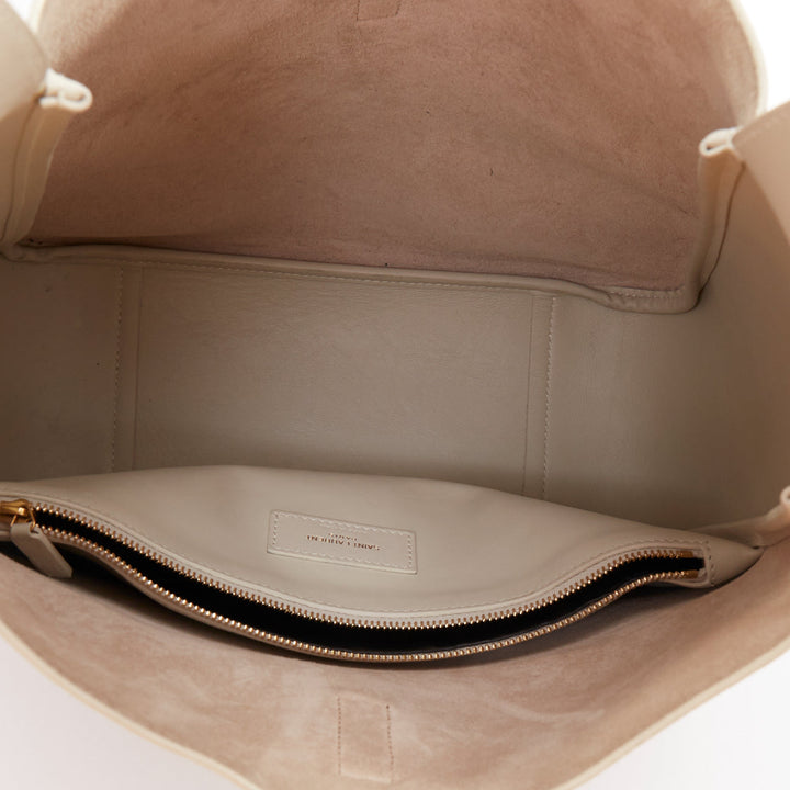 SAINT LAURENT 2024 Le 5 a 7 off white calfskin YSL logo Large hobo tote bag
