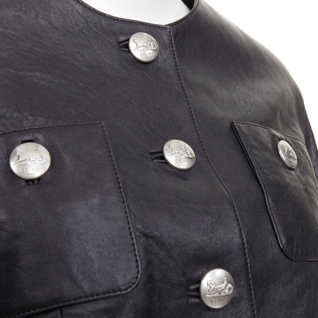 CELINE 2021 Hedi Slimane Chasseur black lambskin button cropped jacket