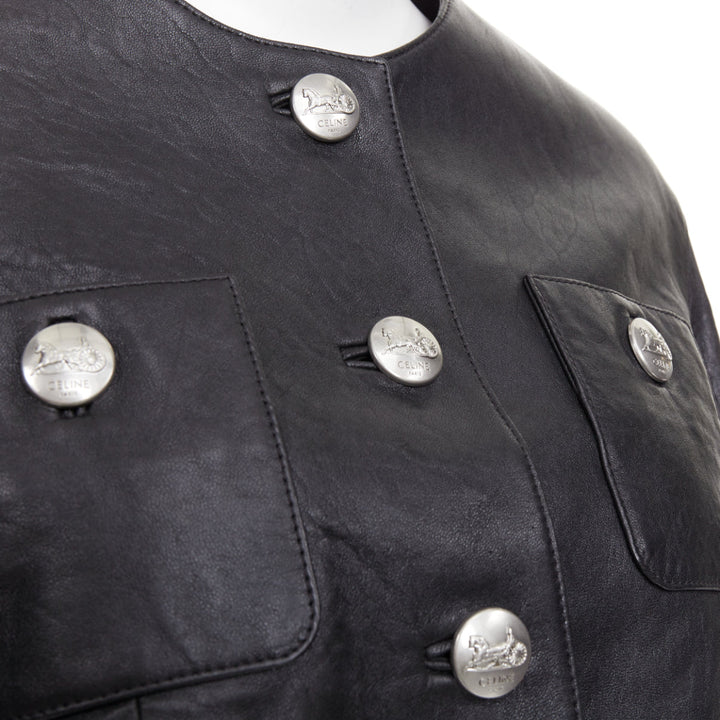 CELINE 2021 Hedi Slimane Chasseur black lambskin button cropped jacket