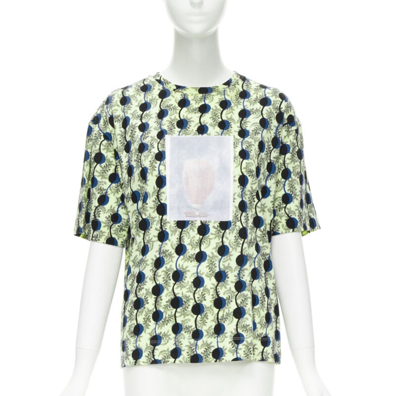 MARNI green paisley blue geometric photo print short sleeve  boxy tshirt IT36 XS