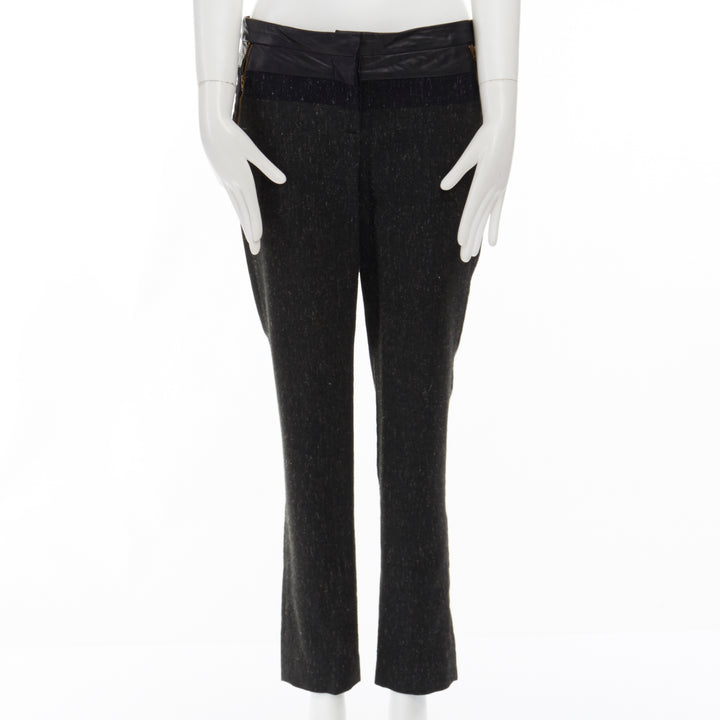 ALC leather waist navy grey wool tweed colorblocked slim fit pants