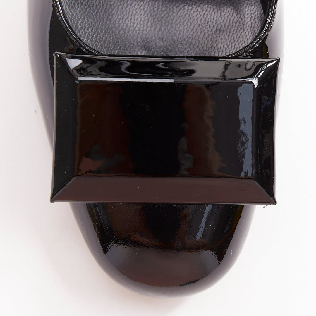 SAINT LAURENT black patent square brooch maryjane kitten pumps EU37.5