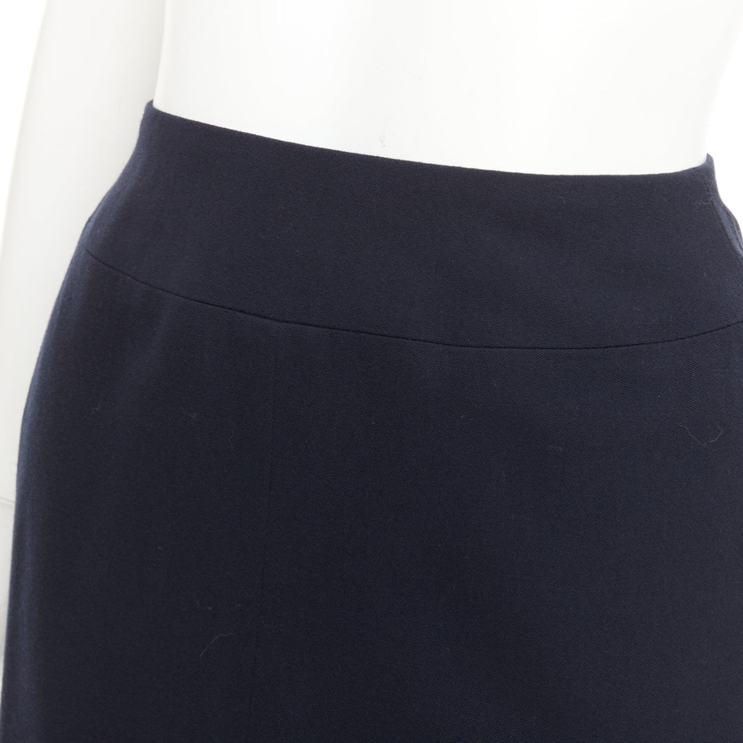 CHANEL 1997 Vintage navy wool high waisted silk lined classic pencil skirt FR34