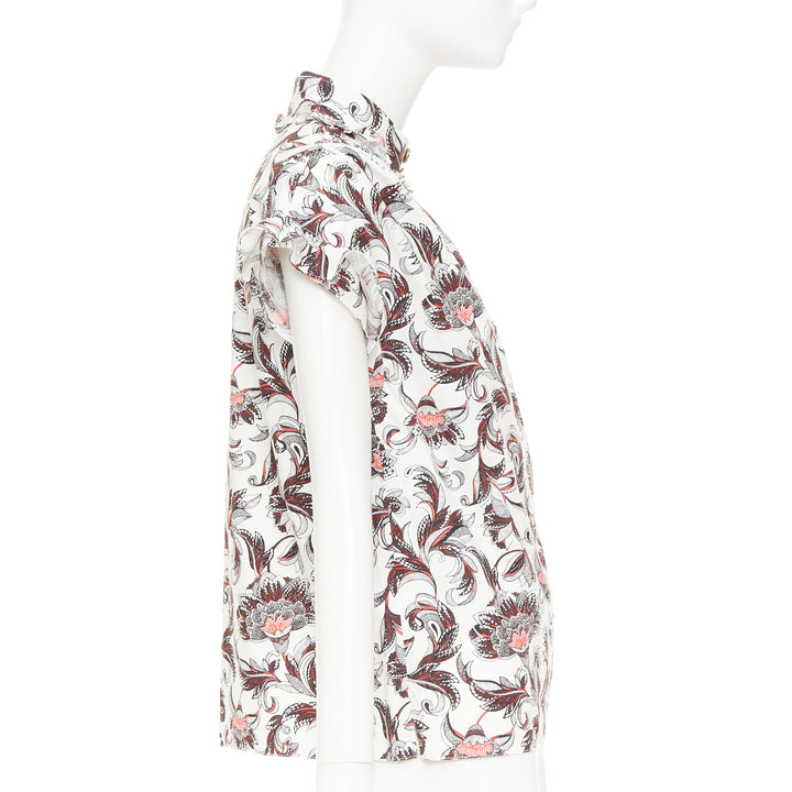 LOUIS VUITTON white red burgundy paisley floral LV button ruffled shirt FR34 XS