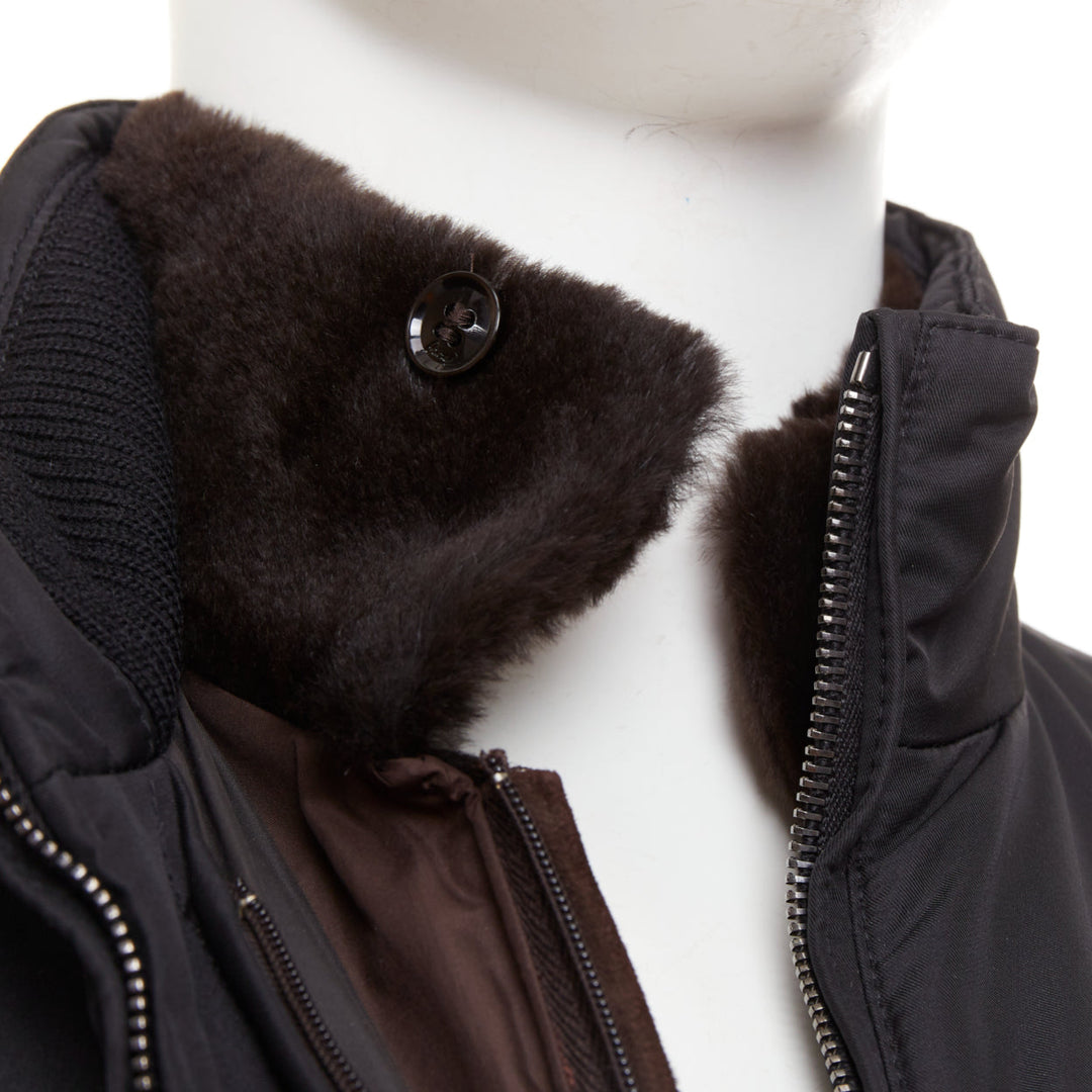 BRIONI black water repellent nylon  plush lined storm jacket M