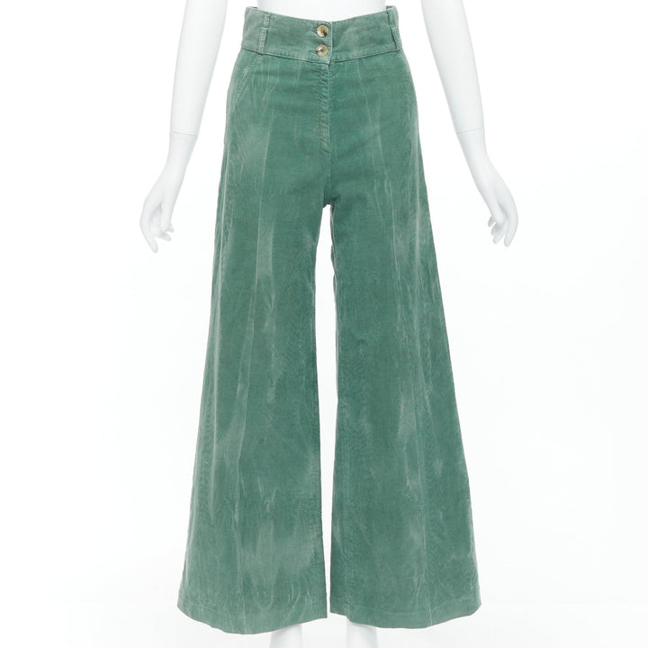 GUCCI green corduroy butterfly embroidery wide flare trousers IT40 S