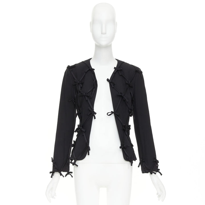 rare MOSCHINO 1990s Cheap Chic Vintage black ribbon bow lattice blazer IT36 XXS