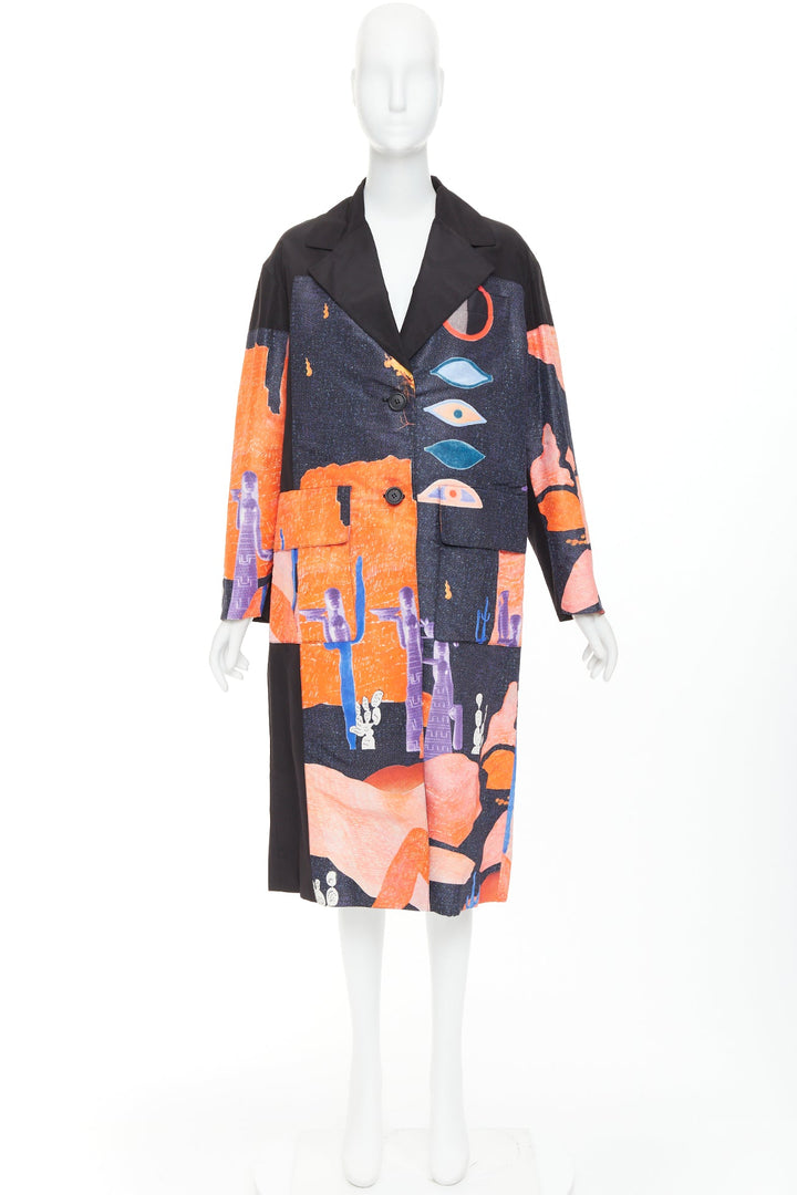 PRADA 2017 Runway Vendemiaire orange black pop art coat IT38 XS Anna Wintour