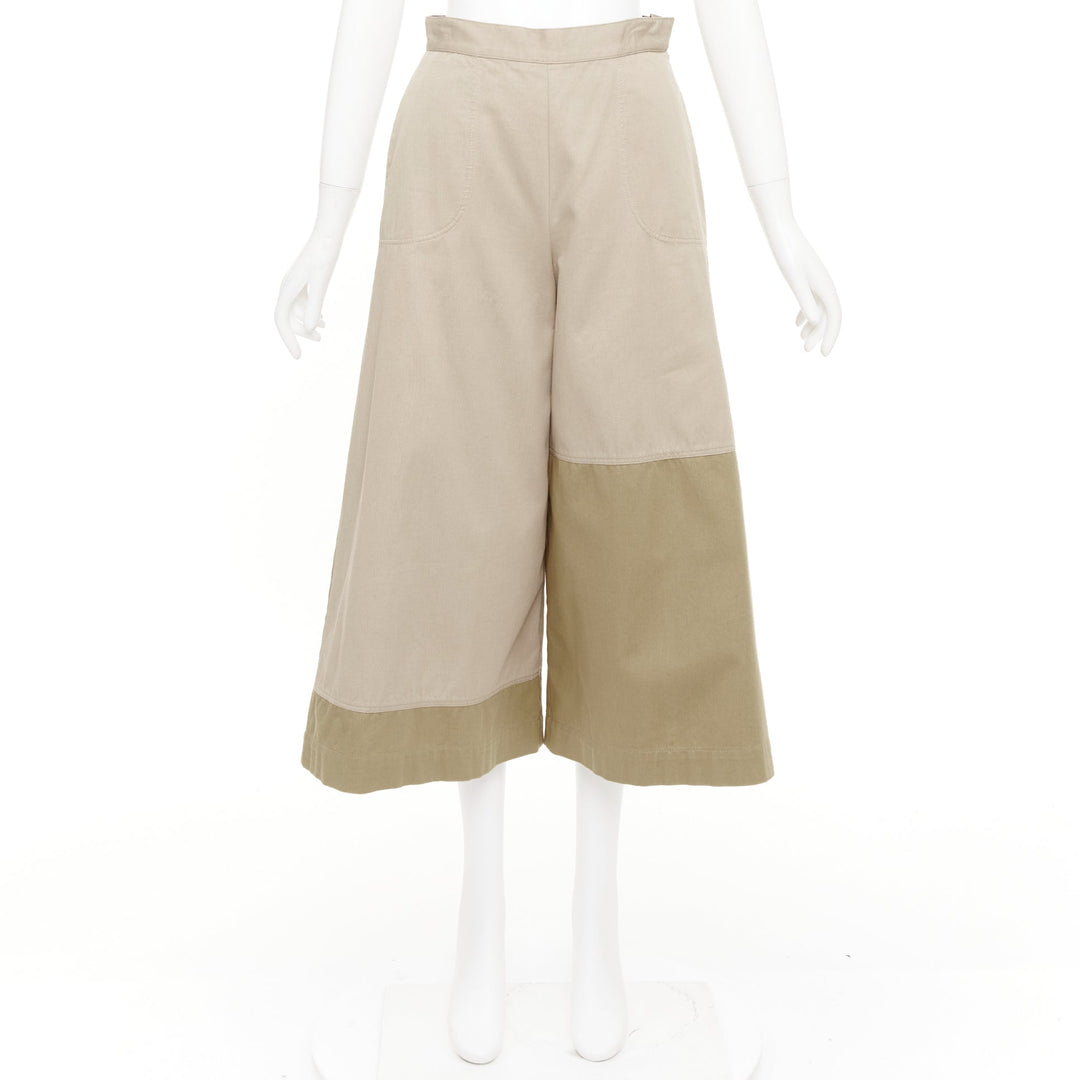 LOEWE 2018 switchable side pleated panel beige khaki colorblock culottes FR34 XS