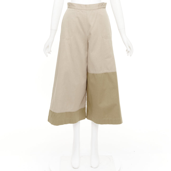 LOEWE 2018 switchable side pleated panel beige khaki colorblock culottes FR34 XS